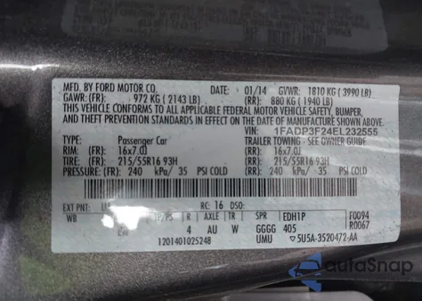 2014 Ford Focus Se from USA, damaged, VIN 1FADP3F24EL232555